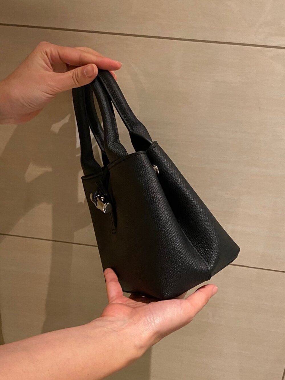 Longchamp Le Roseau Extra Small Black Leather Mini Tote Bag - Picture 2 of 8